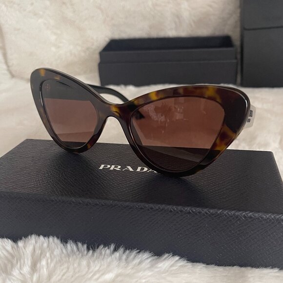 Prada SPR 13Y Havana Acetate Cat-Eye Women's Sunglasses - Picture 1 of 12